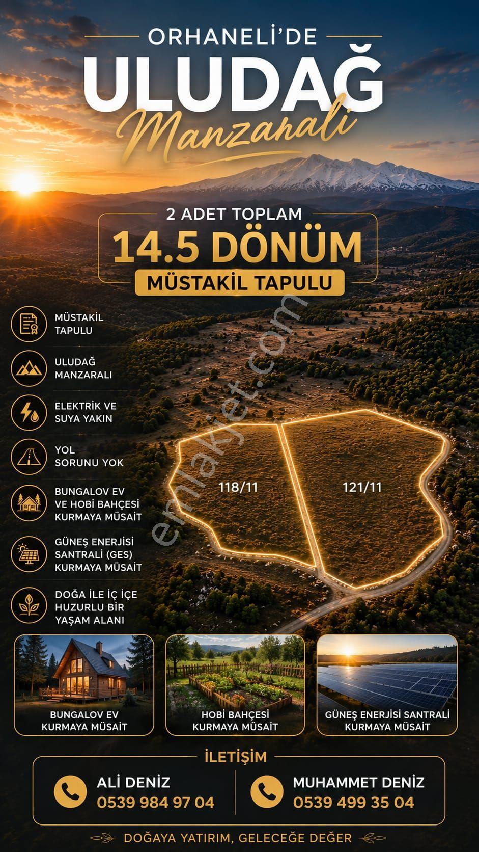Sahibinden Bursa Orhaneli'de Uludağ Manzaralı Tarla