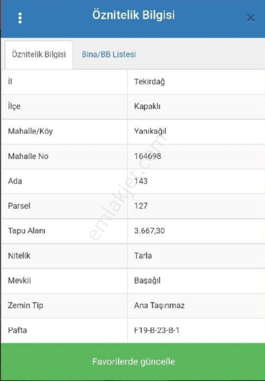 Sahibinden Kapaklı Yanıkağıl Mahallesinde Müstakil Tapulu Tarla 3.667mt