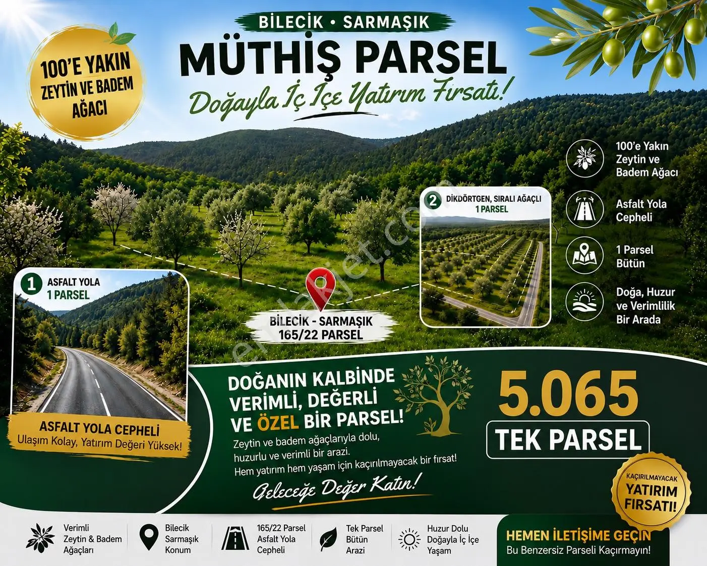 Sahibinden Bilecik Sarmaşık Müthiş Parsel Tek Tapu 5 Dönüm