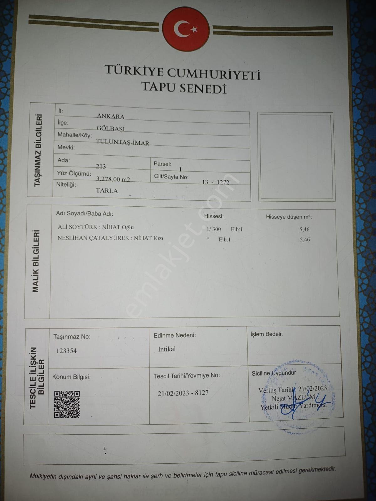 Sahibinden Ankara Gölbaşı Tuluntaşta Tarla