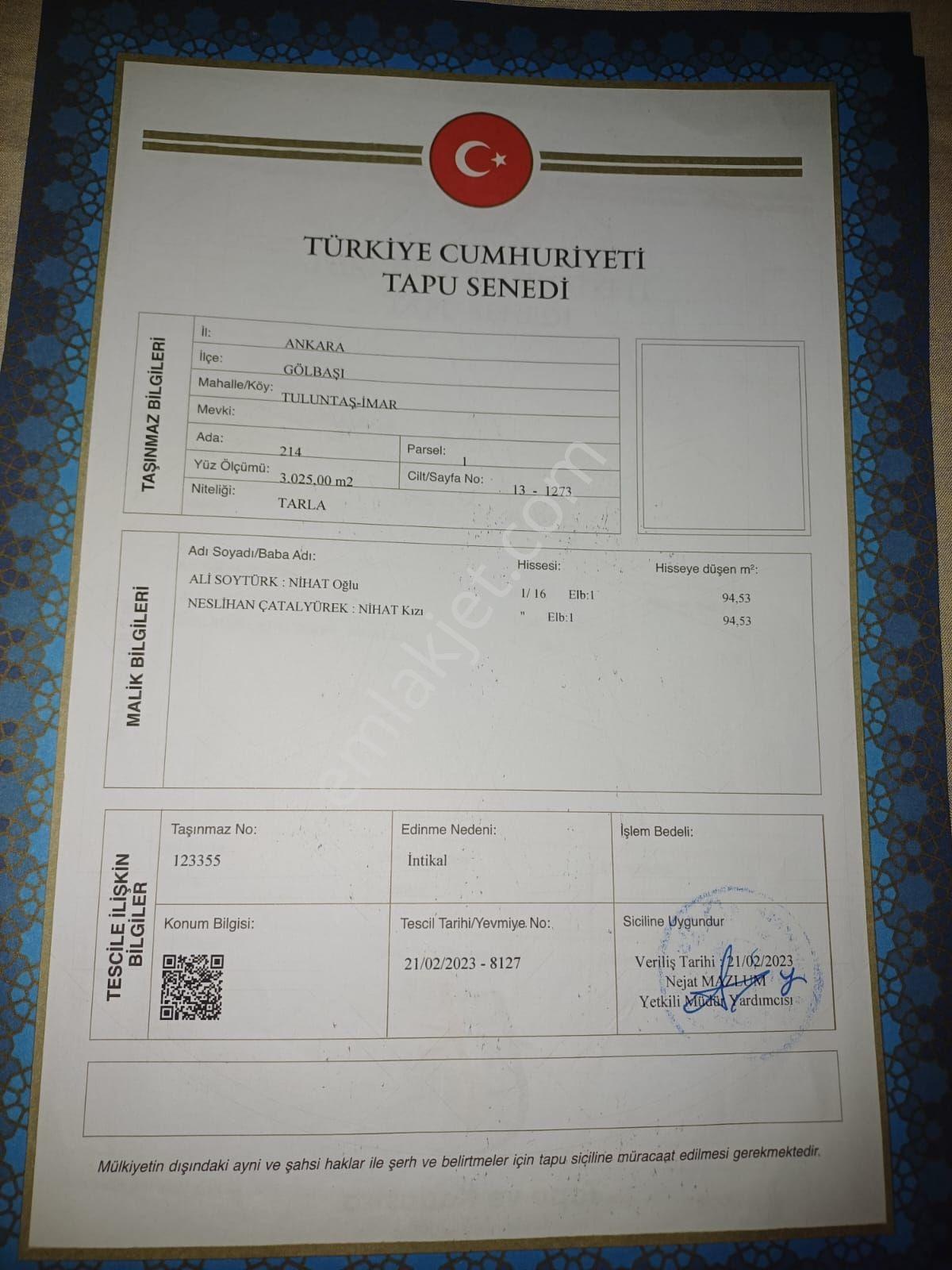 Sahibinden Ankara Tuluntaşta Yatırımlık Tarla