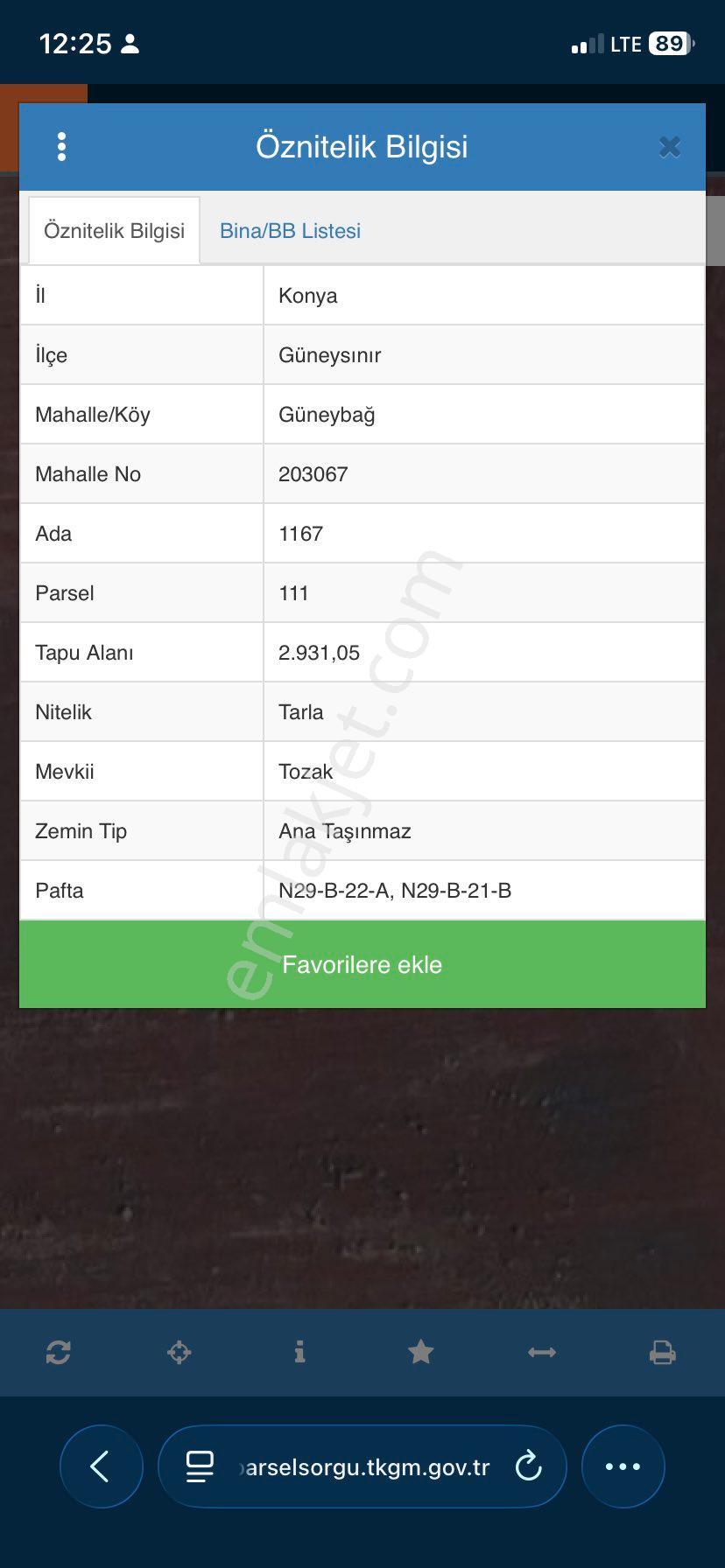 Sahibinden Konya Güneysınır Güneybağ’da 2931 M2 Tarla