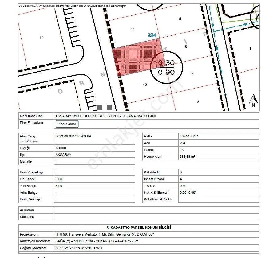 Sahibinden Toki Karşısı | 389 M² | 3 Kat İmarlı | 3 Cepheli