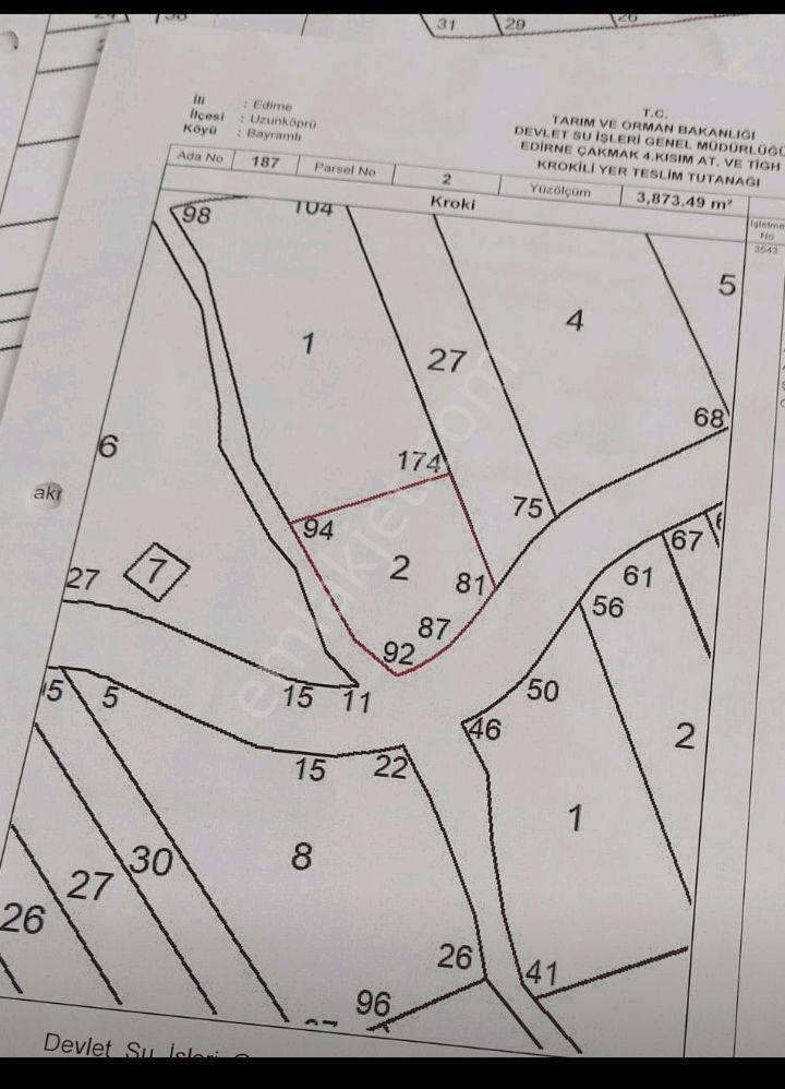 Sahibinden Edirne Uzunköprü Bayramlı Köyünde 3.873.49m2 Satılık Tarla