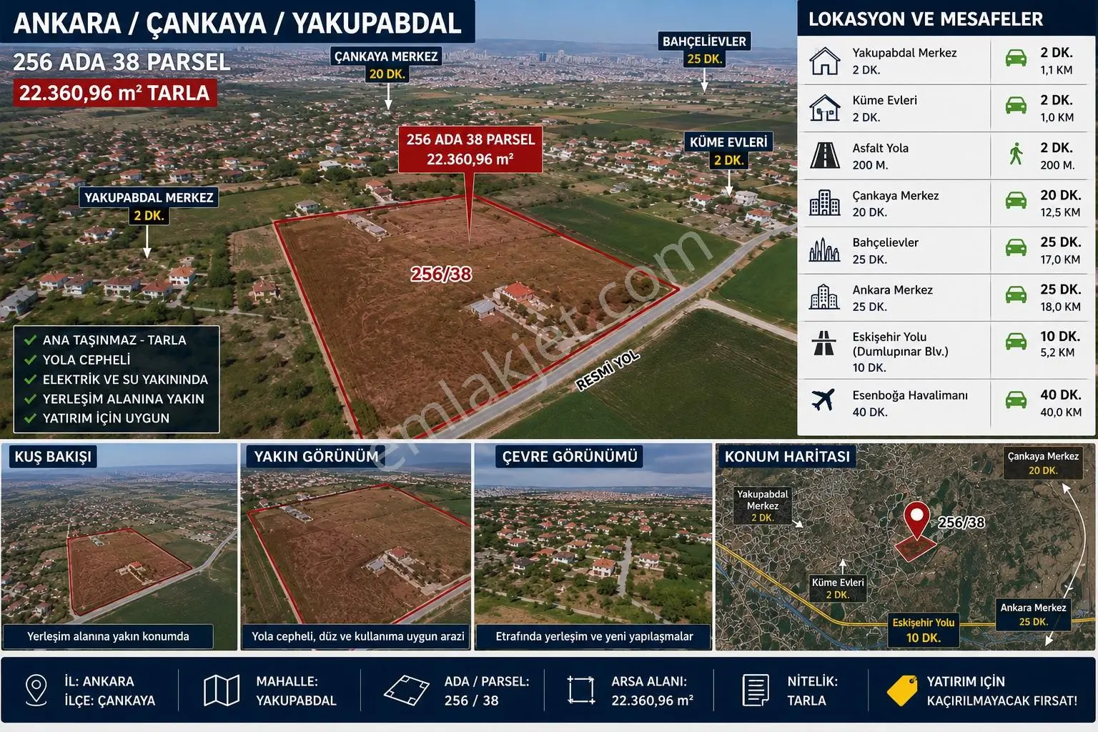 Sahibinden Çankaya Yakupabdal’da 1.550 M² Hisseli Satılık Tarla
