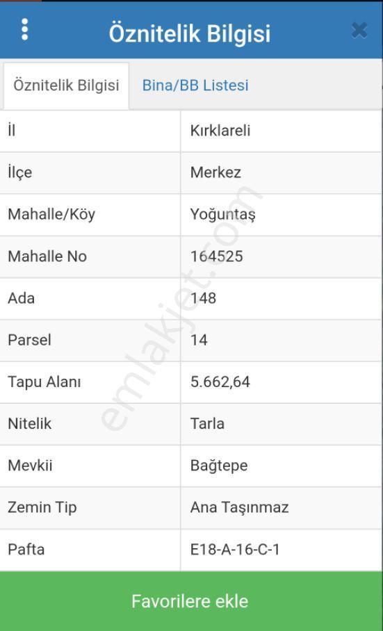 Sahibinden Kırklareli Merkez Yoğuntaş 5.662 M² Tarla