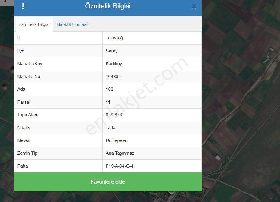 Sahibinden Saray Kadıköy Mahallesinde Satılık Tarla