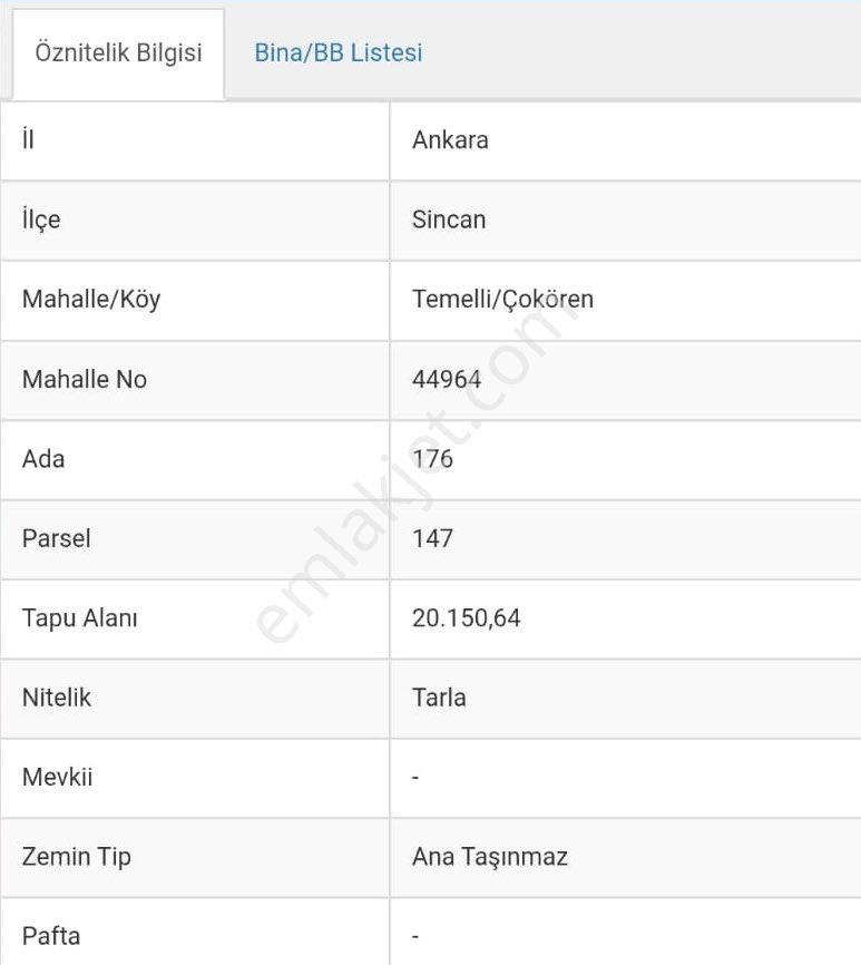 Sahibinden Ankara Sincan Çokören De Tek Tapu