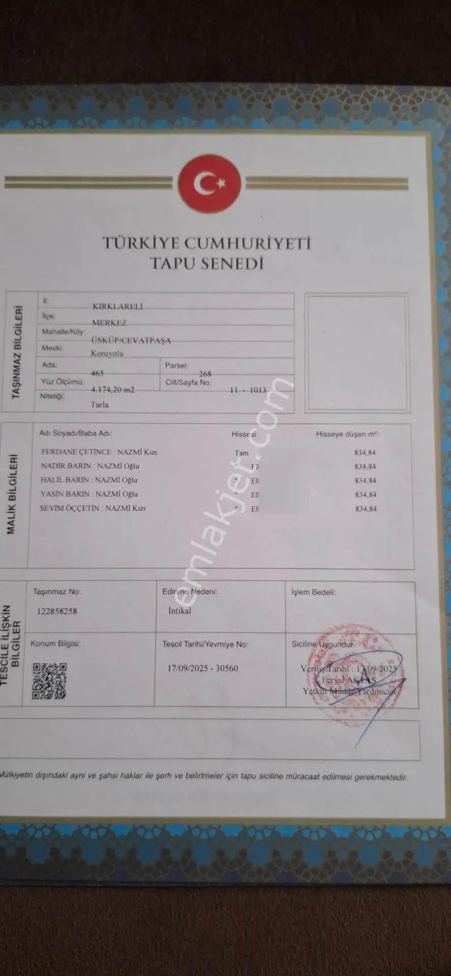 Sahibinden Kırklareli Üsküp'te Merkeze Yakın Tarla