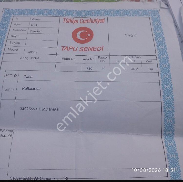 Sahibinden İki Tapulu Güzel Tarla