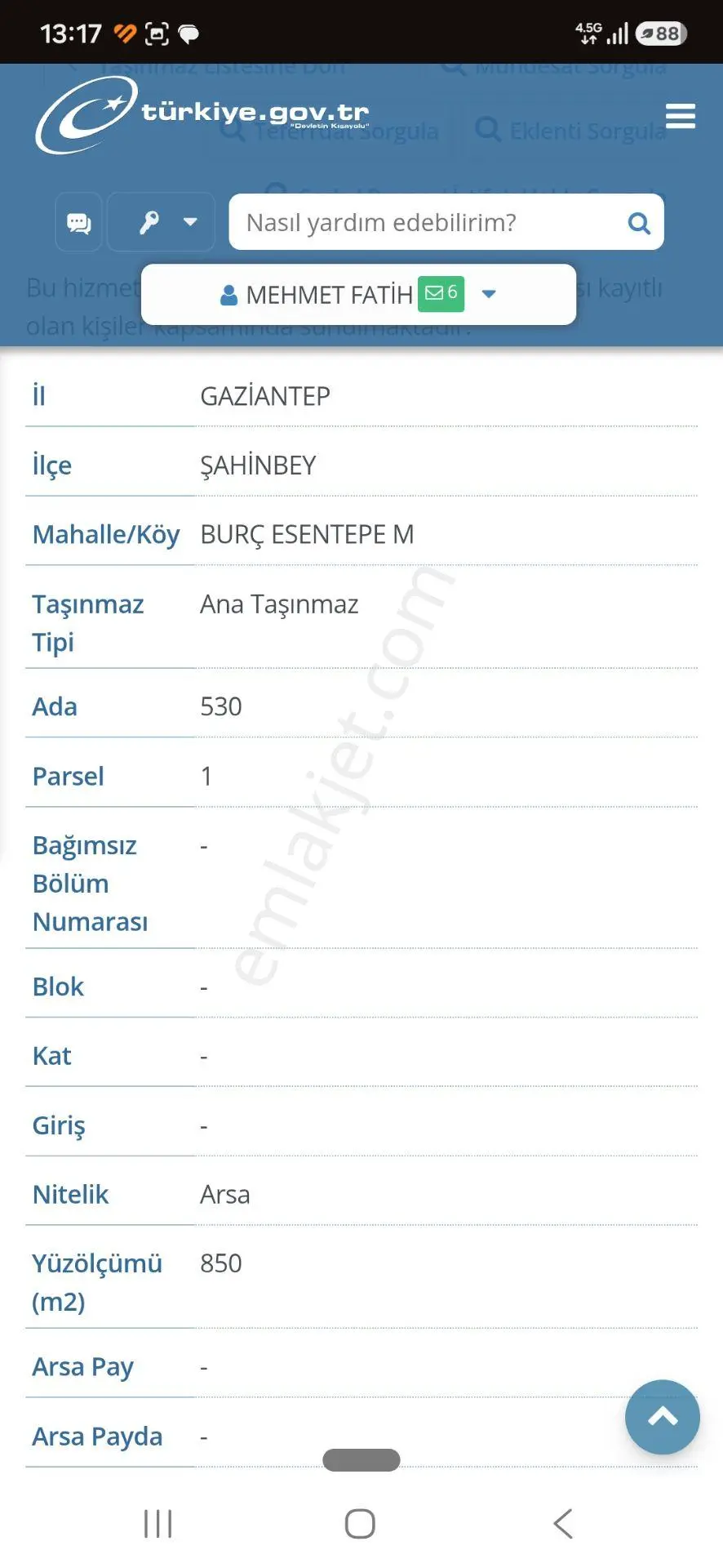 Sahibinden Burç Esentepe'de 850 M2 Park Karşısında Köşe Başı Villa Arsası