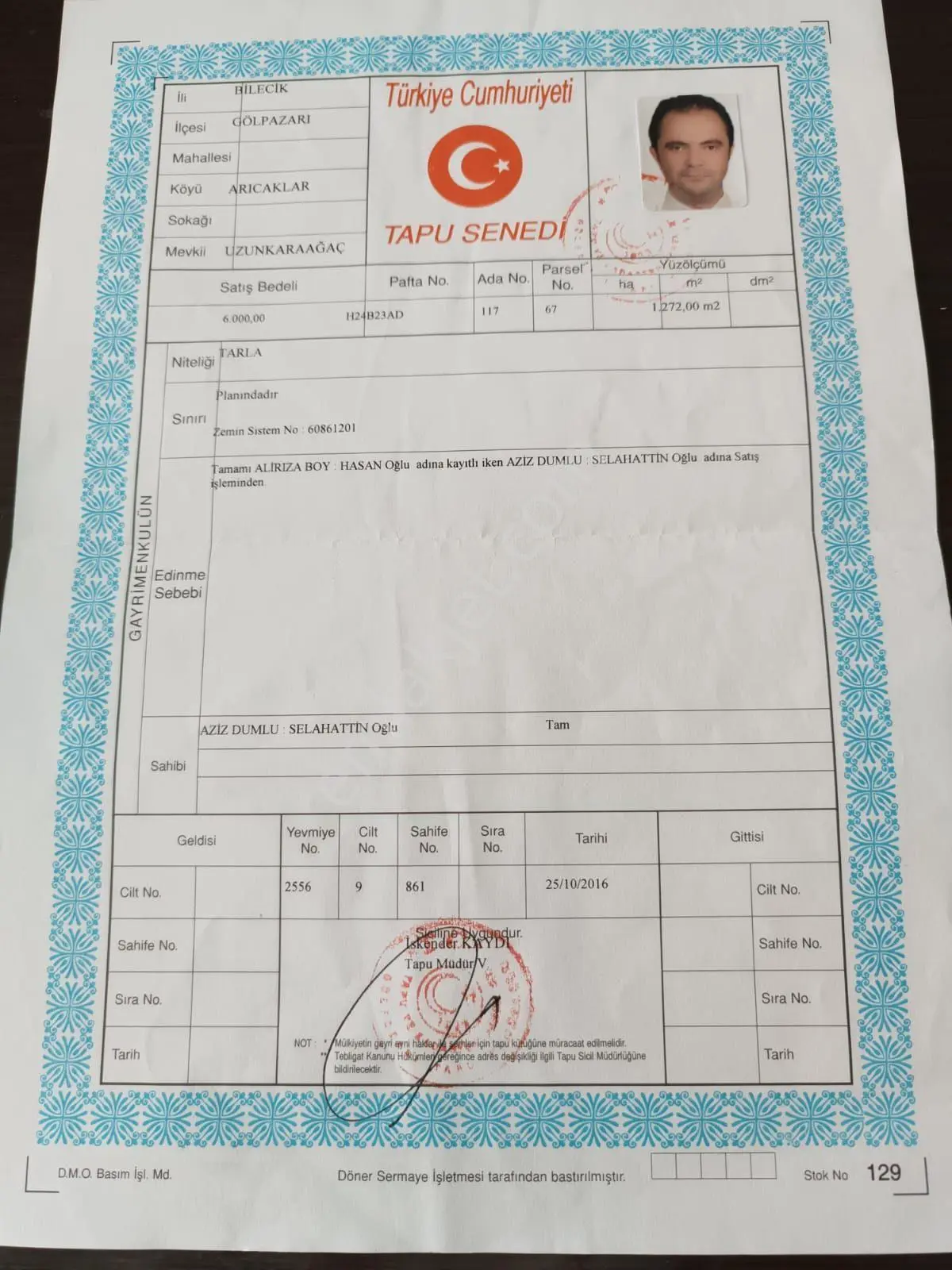 Sahibinden Bilecik Gölpazarı Arıcaklar Köyü 1272 M2 Satılık Yola Cepe Tarla