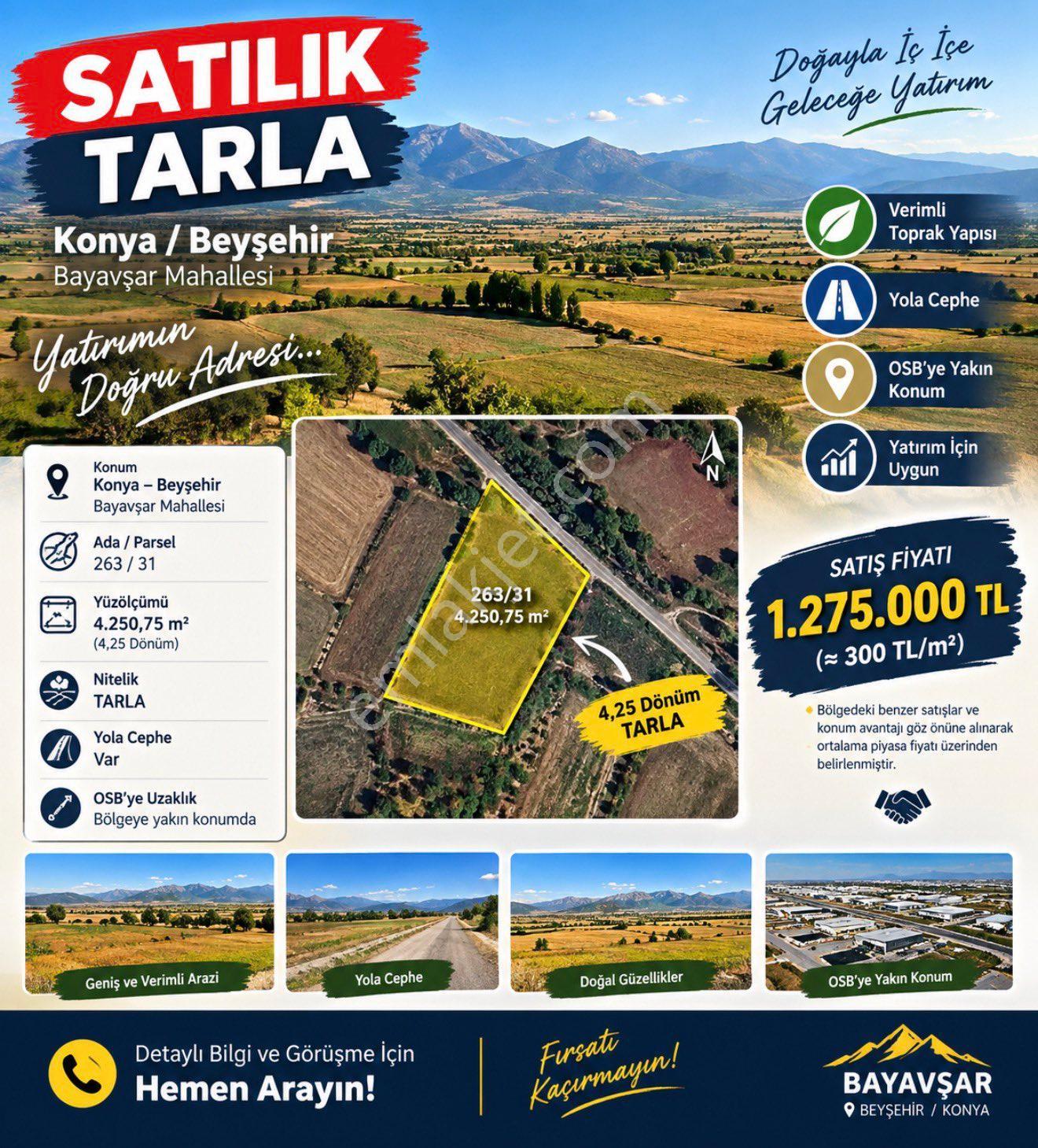 Sahibinden Beyşehir Organize Sanayiye Yakın, Yola Cepheli, Yatırımlık Tarla