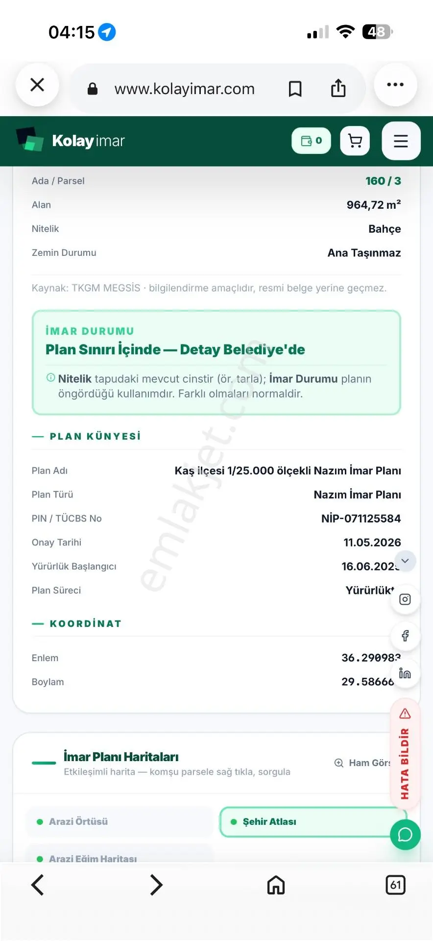 Sahibinden Antalya Kaş Hacıoğlanda 965 M2 Köşe Başı Müstakil Tapulu Yer. İmar Çalışmaları Yapılmaktadır