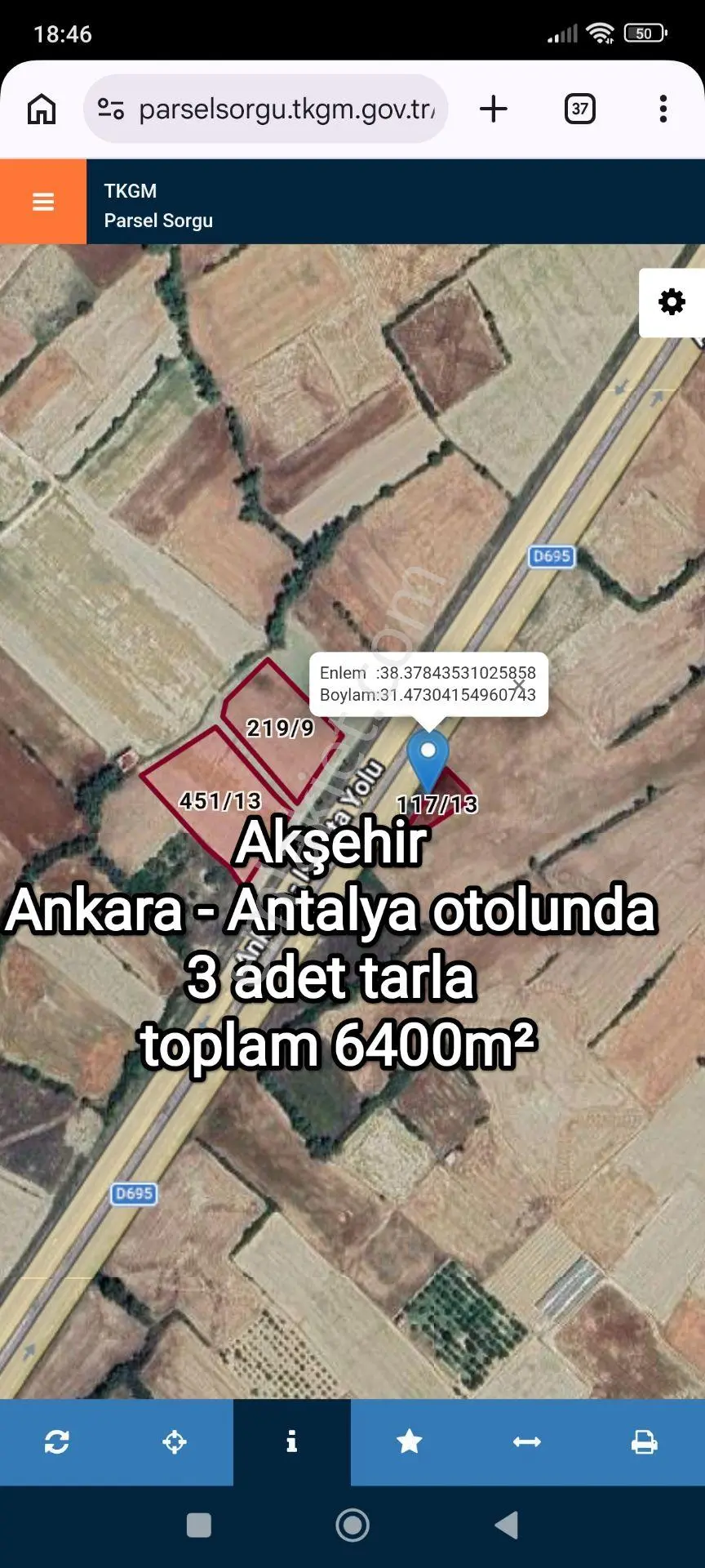 Sahibinden Akşehir Ankara-antalya Otoyolunda Yatırımlık 3 Adet Tarla.