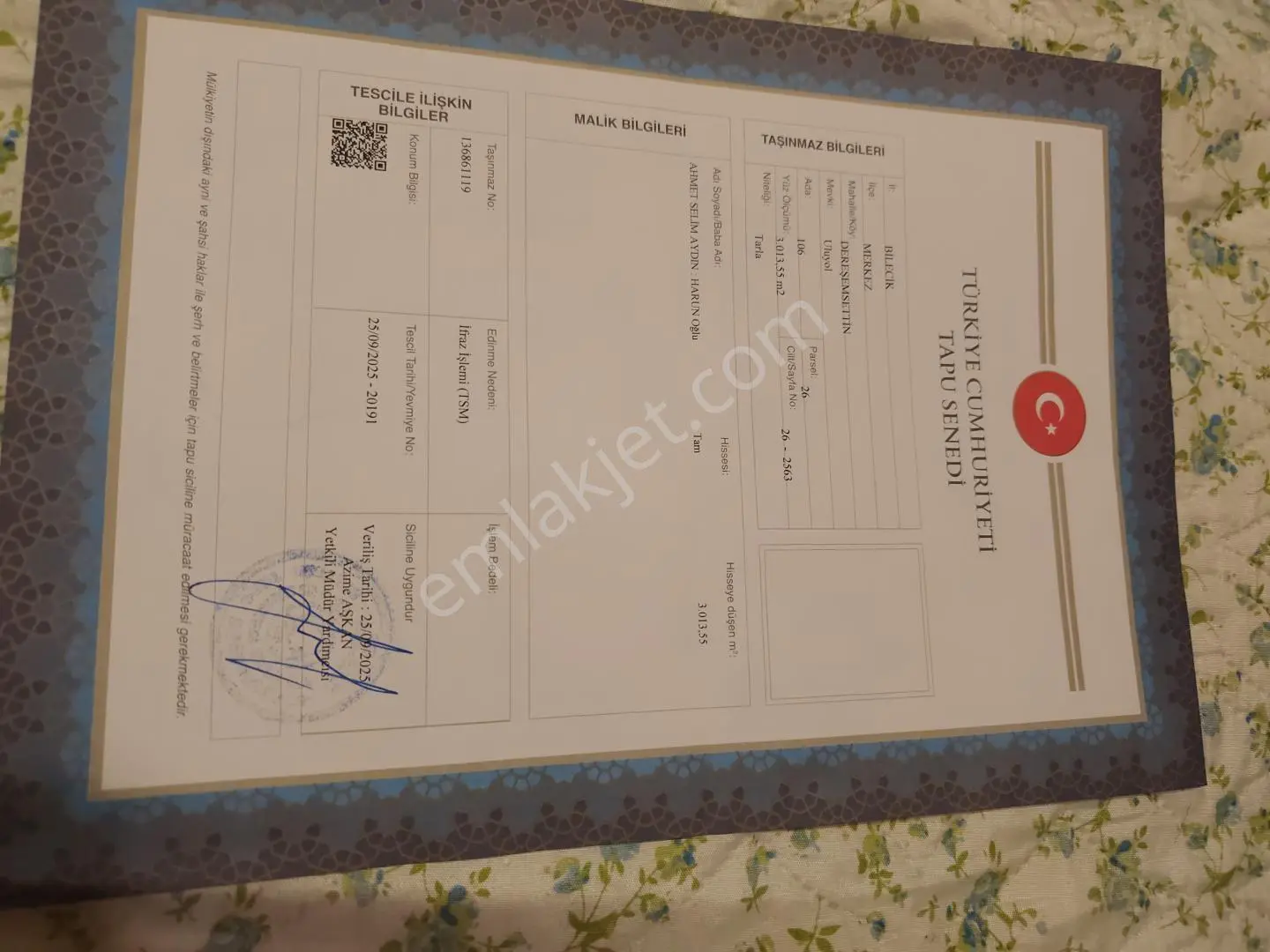 Sahibinden Bilecik 3. Osb Komşuluğunda 3.013 M² Müstakil Tapulu Satılık Tarla