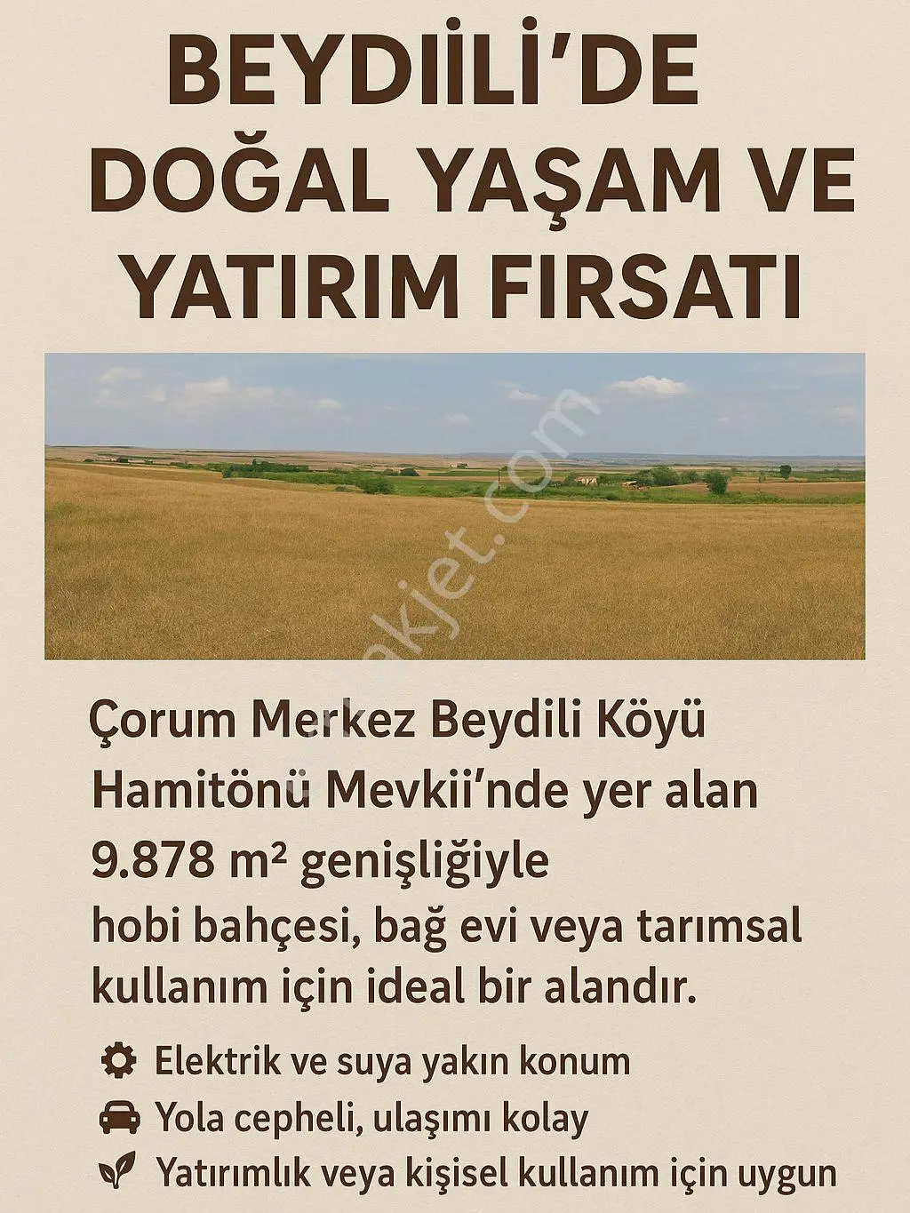 Sahibinden Yatırımlık / Hobi Bahçesine Uygun / Satılık Arazi