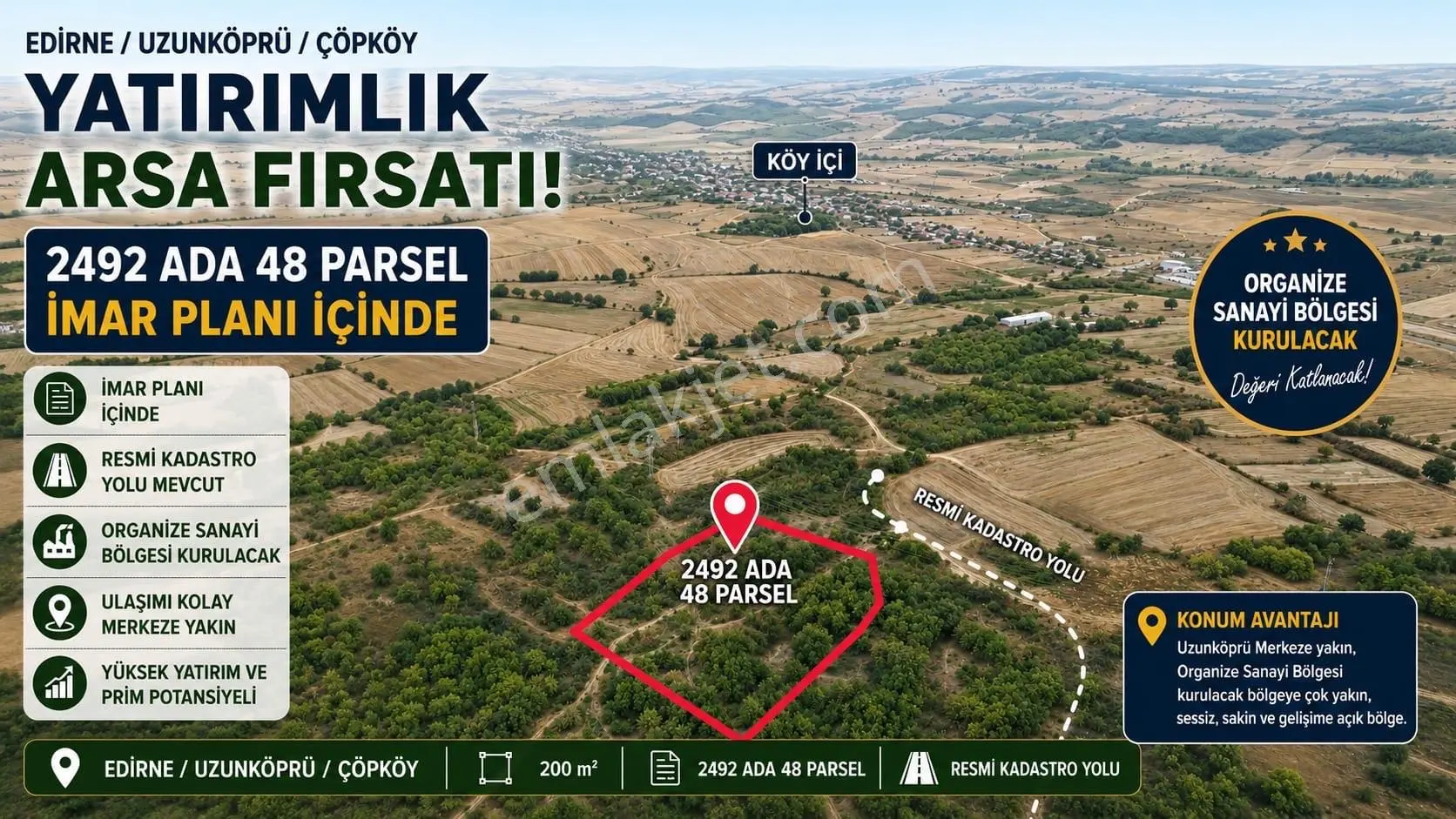 Sahibinden Edirne Uzunköprü Çöpköyde İmar İçinde 200 M2 Arsa
