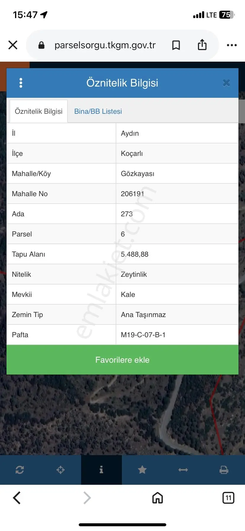 Sahibinden Asfalt Yola Cepheli 5488 M² Zeytinlik