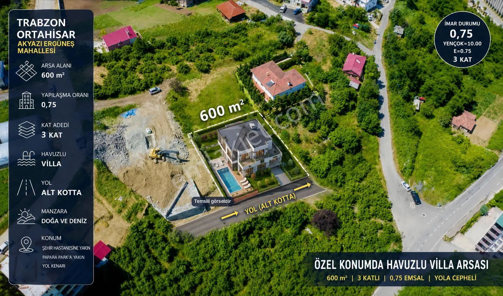 Sahibinden Sahibinden | Akyazı’da 3 Kat İmarlı Deniz Manzaralı 600 M² Villa Arsası