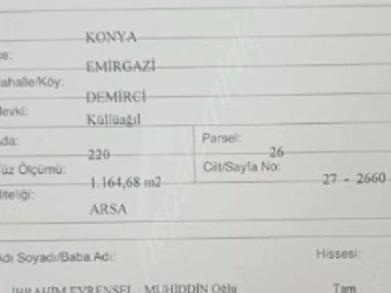 sahibinden 1164 mt imarlı arsa