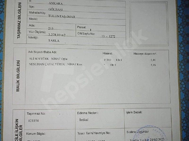 ANKARA GÖLBAŞI TULUNTAŞTA TARLA
