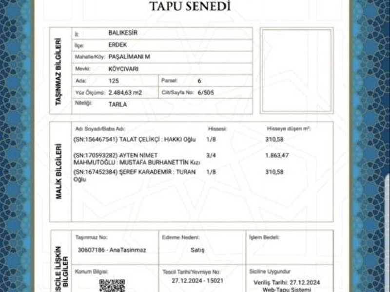 Paşalimanın da satılık tarla