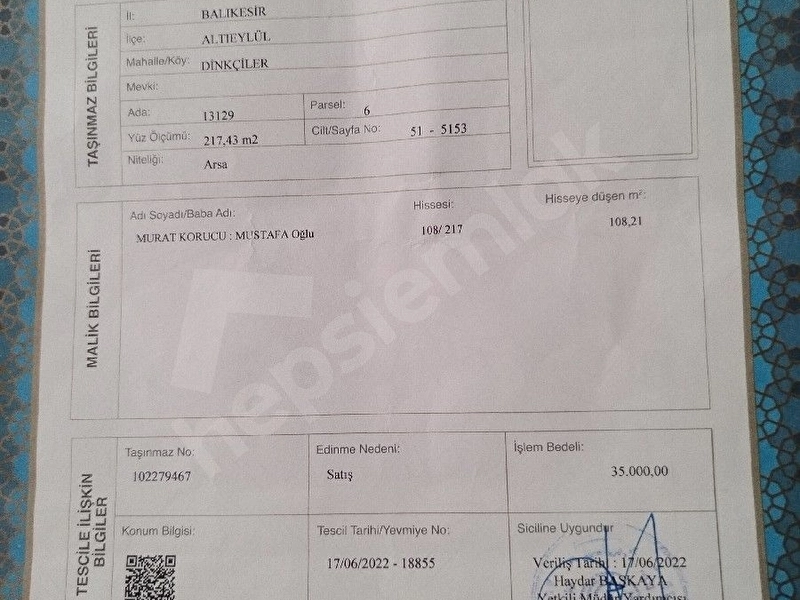 SAHİBİNDEN SATILIK KÖŞE ARSA
