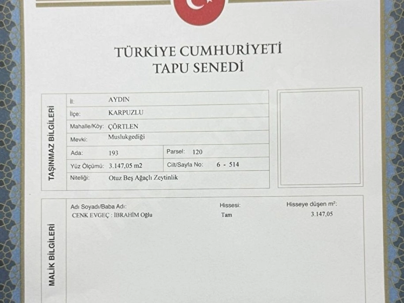 Araç takasına açık arazi 3 dönüm 490.000 tl