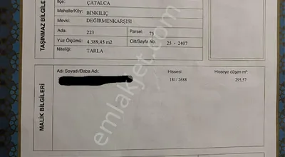 Sahibinden İstanbul Çatalca Tarla