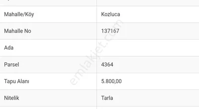 Sahibinden Dümdüz Tek Tapu Tarla