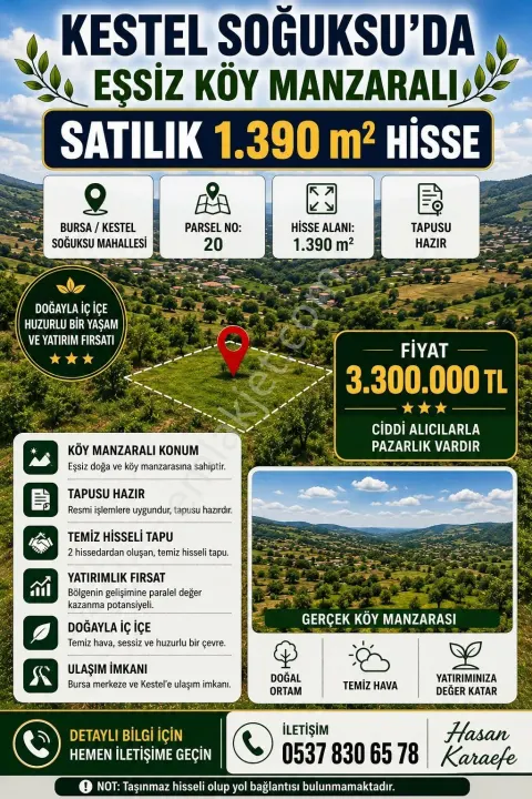 Sahibinden Kestel Soğuksu Köyü Satılık Tarla 1390 Mt2