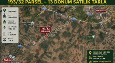 Sahibinden Pınarhisar Dere Mah. Keltepe Mevkii 13 Dönüm Tarla