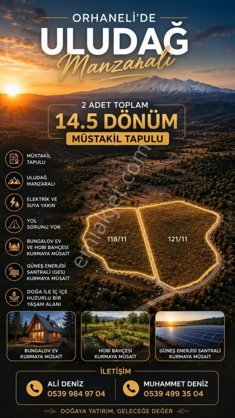 Sahibinden Bursa Orhaneli'de Uludağ Manzaralı Tarla