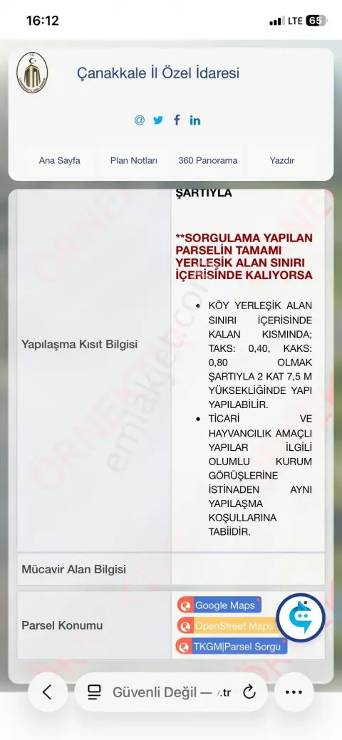 Sahibinden Biga Bekirli Köyünde İmarlı Arsa