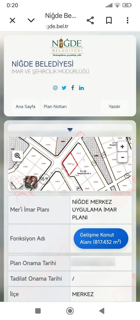 Sahibinden Efendibey Mahallesi 817 M2 Köşe Arsa