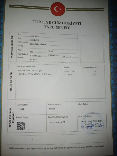 Sahibinden Ankara Gölbaşı Tuluntaşta Tarla