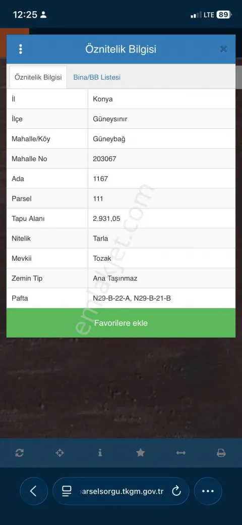 Sahibinden Konya Güneysınır Güneybağ’da 2931 M2 Tarla