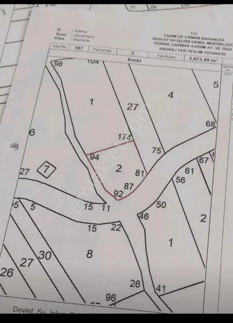 Sahibinden Edirne Uzunköprü Bayramlı Köyünde 3.873.49m2 Satılık Tarla