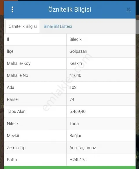 Sahibinden Bilecik Gölpazarı Keskin Köy Ekime Uygun Düz Zemin Üzerinde Yatırımlık Satılık Tarla