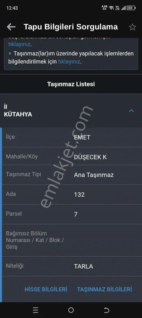 Kütahya Emet Sahibinden Tarla