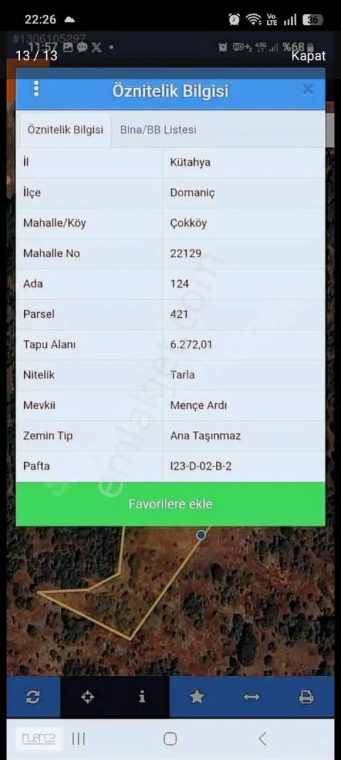 Sahibinden Domaniç Cokkoyde 6 Dönüm Tarla