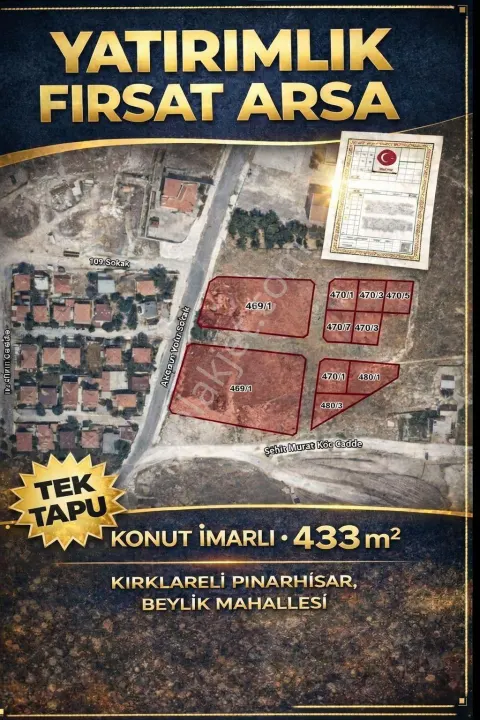 Sahibinden Pınarhisar Beylik Mahallesi 433 Metre Sahibinden Satılık Arsa