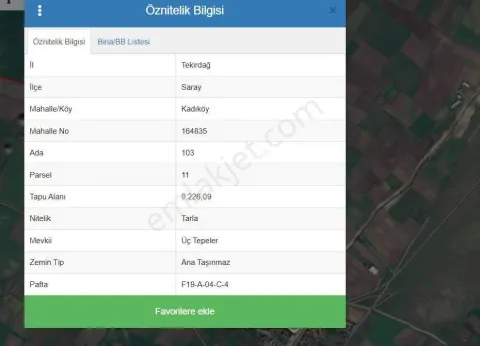 Sahibinden Saray Kadıköy Mahallesinde Satılık Tarla