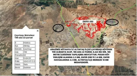 Sahibinden Sahibinden Zafer Osb Ye 3.6 Km Mesafede Yatırımlık Tarla 6424 M2