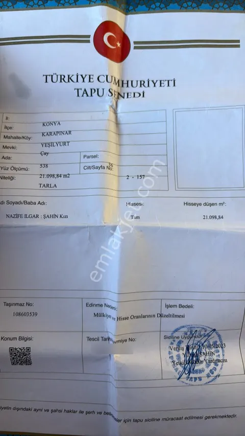 Sahibinden Konya Karapınar Yeşilyurt