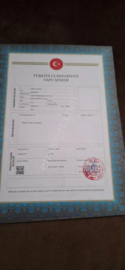 Sahibinden Kırklareli Üsküpte Merkezde İmarlı Arsa