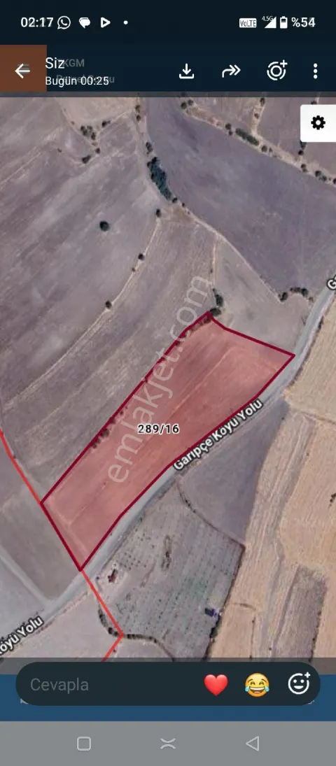 Sahibinden Güdül Garipçede Yola Cepheli,2 Dönüm 300 M² Hisseli Tarla
