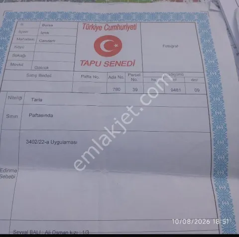 Sahibinden İki Tapulu Güzel Tarla