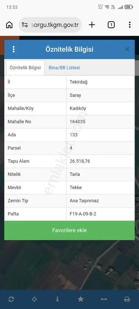Sahibinden Acil Satılık 1100m² Arsa